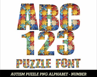 Autism Awareness Alphabet and Numbers Png Autism Font Autism Alphabet PNG Autism Letters Png Puzzle Font Alphabet Png Puzzle Letters png