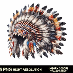 Native Indian Head Dress 5 png Clipart Printable clipart High Quality PNG American Indian Head Dress Design Digital download