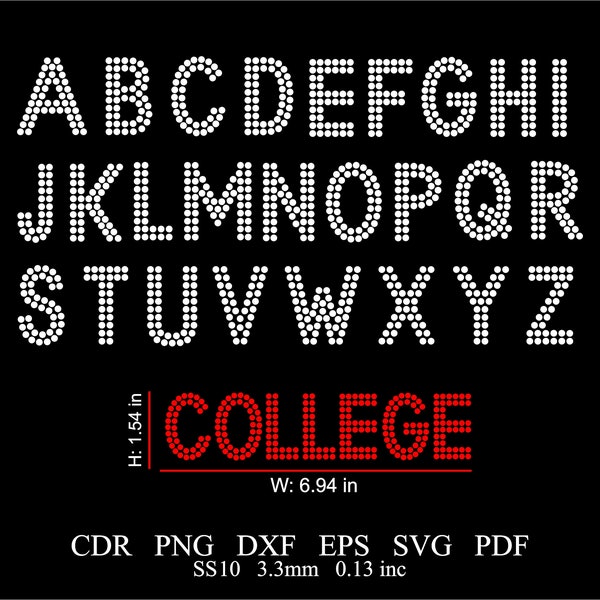 Rhinestone Alphabet Template Svg Rhinestone Letters Svg Png Dxf SS10 Rhinestone Font Letters Template Rhinestone College Font Template SVG