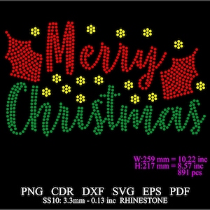 Rhinestone Merry Christmas Template Rhinestone Merry Christmas Design SVG Christmas Rhinestone Design Dxf Png Xmas Rhinestone Template