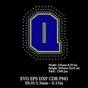 Rhinestone Letters Template SS10 Rhinestone Big Q Letters Template Rhinestone Huge Q Letters Desing SVG Dxf Png Rhinestone College Fonts