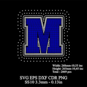 Rhinestone Letters Template SS10 Rhinestone Big M Letters Template Rhinestone Huge M Letters Desing SVG Dxf Png Rhinestone College Font
