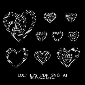 Rhinestone Heart Template Rhinestone 9 Piece Heart Design Rhinestone SS10 Heart Bundle Template Rhinestone Valentine's day Heart Template
