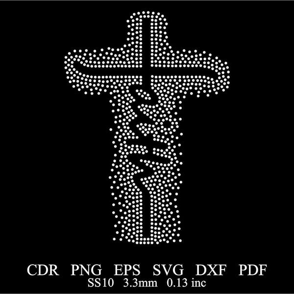Plantilla de fe con diamantes de imitación SVG Diseño de fe con diamantes de imitación Svg Dxf Png Plantilla de cruz con diamantes de imitación Cruz SS10 Plantilla religiosa con diamantes de imitación