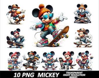 10 PNG Mickey Bundle Design Hochwertiger Sublimationsdruck Mickey PNG Design Mickey Geburtstag T-Shirt Png Maus Png Skater Mickey