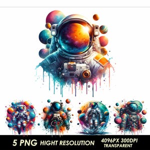 Astronaut 5 PNG Design High Resolution sublimation printing Watercolor T-Shirt Design Astronaut Space Clipart Astronaut Png Digital Download