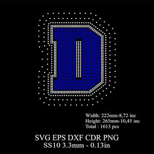 Rhinestone Letters Template SS10 Rhinestone Big D Letters Template Rhinestone Huge D Letters Desing SVG Dxf Png Rhinestone College Font
