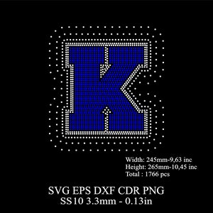Rhinestone Letters Template SS10 Rhinestone Big K Letters Template Rhinestone Huge K Letters Desing SVG Dxf Png Rhinestone College Font