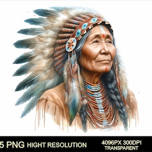 Amerikan Indian Old Woman 5 png Clipart High Resolution Sublimation PNG American Indian Woman Design Digital download Native Woman Png