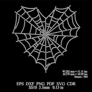 Strass SS10 Spindelnätsdesign Strass Spindelnät Hjärtmall Eps Png Dxf Strass Spindelnät Halloween Svg Mönster