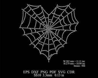 Rhinestone SS10 Spider Web Diseño Rhinestone Spider Web Corazón Plantilla Eps Png Dxf Rhinestone Spider Web Halloween Svg Patrón
