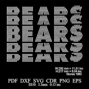 Rhinestone Bears Template Rhinestone SS10 Sport Football Baseball Design Bears SS10 Rhinestone Design Svg Png Dxf Bears Rhinestone Pattern