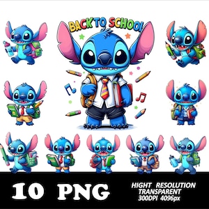 10 Stitch Back To School Png Bundle Design Stitch Png Back To School Clipart Digital Download High Resolution Transparent 300Dpi Png