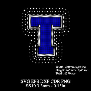 Rhinestone Letters Template SS10 Rhinestone Big T Letters Template Rhinestone Huge T Letters Desing Dxf Svg Png Rhinestone College Fonts