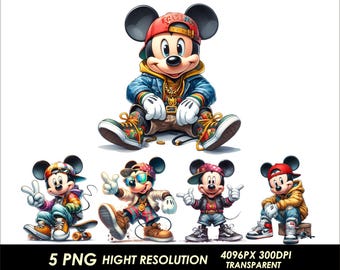 5 PNG Mickey Bundle Design High Quality Sublimation Printing Mickey Street Style T-Shirt PNG Design Mickey Birthday Png Mouse Design