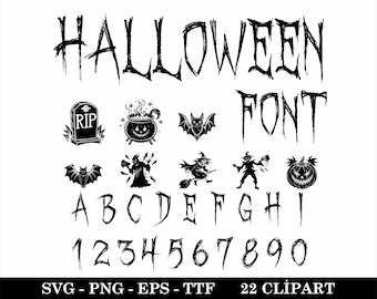 Font e numeri di Halloween Svg Png Font spaventoso e spettrale Lettere dell'alfabeto di Halloween Testo del font spaventoso Alfabeto spaventoso Download digitale Svg