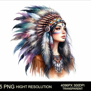 Amerikan Indian Woman 5 png Clipart High Resolution Sublimation PNG American Indian Woman Design Digital download Native Tribal Art png