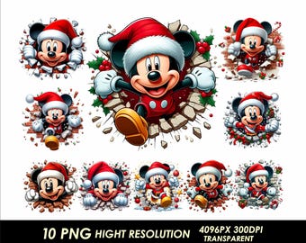 Christmas Mickey Clipart Bundle 10 PNG High Quality Sublimation Printing Mickey Christmas T-Shirt PNG Design Xmas Cartoon Sublimation