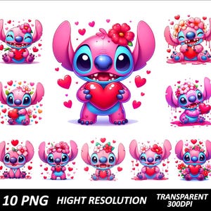 10 PNG Stitch Angel Bundle Design Png Stitch Heart Png Clipart Stitch Love Png Design High Resolution Cute Pink Stitch Png
