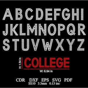 Plantilla de alfabeto de diamantes de imitación Svg Letras de diamantes de imitación Svg Dxf SS10 Plantilla de letras de fuente de diamantes de imitación Plantilla de fuente universitaria de diamantes de imitación SVG