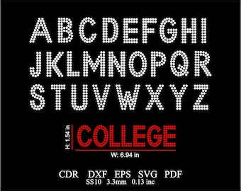 Rhinestone Alphabet Template Svg Rhinestone Letters Svg Dxf SS10 Rhinestone Font Letters Template Rhinestone College Font Template SVG