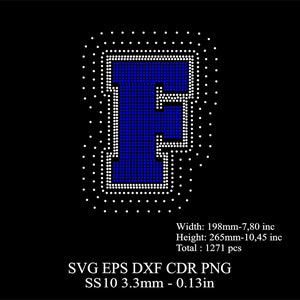 Rhinestone Letters Template SS10 Rhinestone Big F Letters Template Rhinestone Huge F Letters Desing SVG Dxf Png Rhinestone College Font