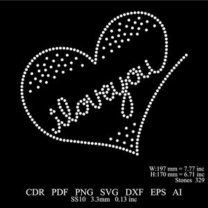 Rhinestone Heart Template SS10 Rhinestone valentine's day Design Svg Png Template Rhinestone I Love Yout Design Rhinestone Heart Design