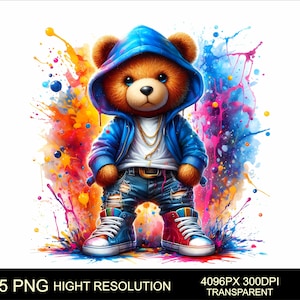 5 Png Cartoon Teddy Bear Color Png Pack High Quality Sublimation Printing Graffiti Teddy Bear T-Shirt PNG Design Urban and Street Png Design