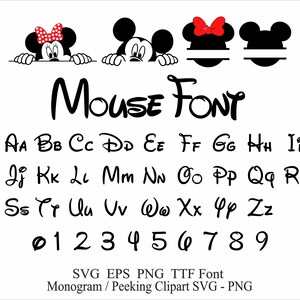 Alfabeto del ratón SVG Letras de la fuente del ratón Svg Camiseta de la fuente del ratón Svg Png Eps TTF Camiseta de cumpleaños del niño Svg Números del ratón Svg