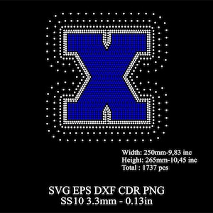 Rhinestone  Letters Template SS10 Rhinestone Huge X Letters Desing Dxf Svg Png Rhinestone College Font Rhinestone Big X Letters Template