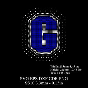 Rhinestone Letters Template SS10 Rhinestone Big G Letters Template Rhinestone Huge G Letters Desing SVG Dxf Png Rhinestone College Font