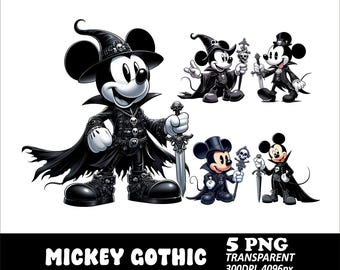 ゴシックミッキー5 PNGデザイン 透明PNG ダークミッキーPNGデザイン 高解像度ミッキーTシャツデザイン ダークゴシックマウスハロウィーン