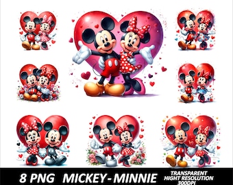 8 PNG Corazón Diseño Mickey y Minnie Archivo PNG transparente de alta calidad para impresión por sublimación Diseño PNG Mickey y Minnie Png
