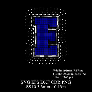 Rhinestone Letters Template SS10 Rhinestone Big E Letters Template Rhinestone Huge E Letters Desing SVG Dxf Png Rhinestone College Font