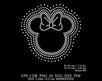 Rhinestone Mouse Face Template Rhinestone SS10 Mouse Template Rhinestone Mouse Svg Eps Png Dxf Files Rhinestone Mickey Minnie Design