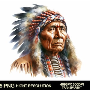 Amerikan Indian Man 5 Png Clipart High Resolution Sublimation PNG American Indian Man Design Digital Download Apache Indian chief Png