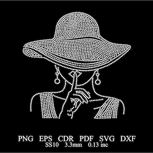 Rhinestone Woman Template Svg Rhinestone SS10 Hat Girl Woman Design Rhinestone Hat Woman Template Rhinestone Girl Template Png Dxf Cdr