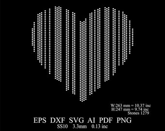 Rhinestone Heart Template Rhinestone Heart Design Rhinestone SS10 Heart Template Rhinestone Heart valentine's day Svg Dxf Eps Ai Template
