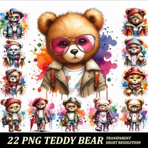 5 Png Girl Teddy Bear Bundle Desing High Quality Sublimation Printing Street Style Girl Teddy Bear T-Shirt PNG Design Cute Teddy Clipart