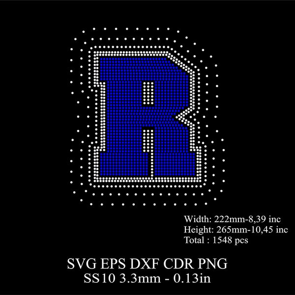 Rhinestone Letters Template SS10 Rhinestone Big R Letters Template Rhinestone Huge R Letters Desing SVG Dxf Png Rhinestone College Font