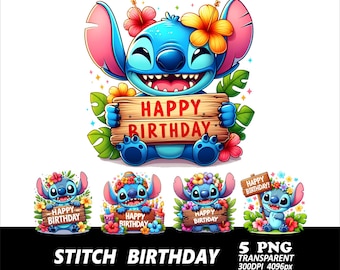 5 PNG Stitch Birthday Design Stitch Png Clipart Stitch Birthday Png Stitch T-Shirt Design Png High Resolution Transparent Cute Stitch