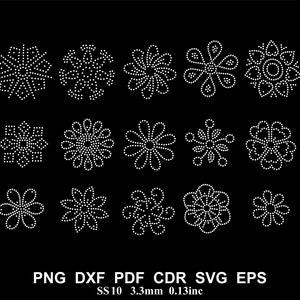 Rhinestone Flower Template Rhinestone Flowers Bundle Design SVG Rhinestone 15 pcs Flower Template SS10 Svg Dxf Eps Digital File