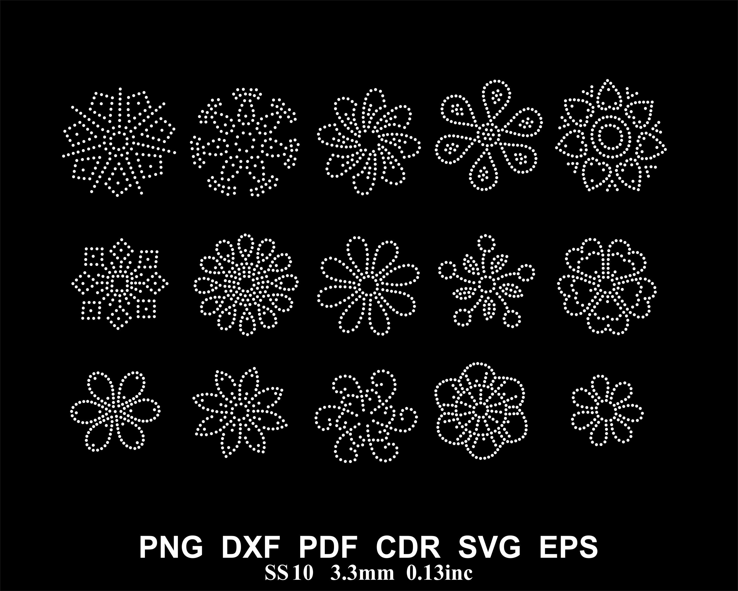 Rhinestone Flower Template Rhinestone Flowers Bundle Design SVG Rhinestone 15 pcs Flower Template SS10 Svg Dxf Eps Digital File