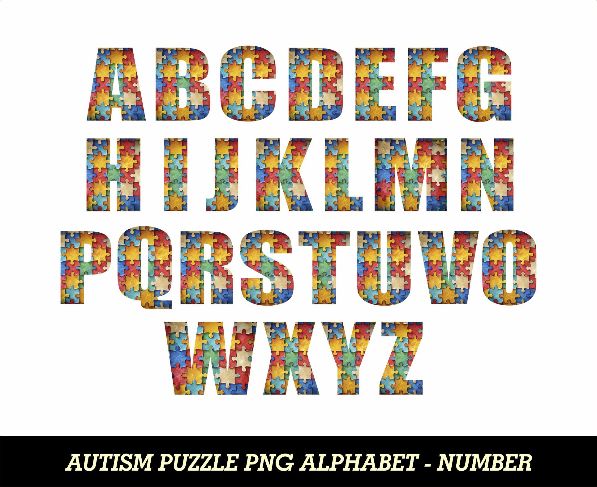 Autism Awareness Alphabet and Numbers Png Autism Font Autism Alphabet ...