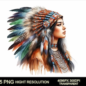 Amerikan Indian Woman 5 png Clipart High Resolution Sublimation PNG American Indian Woman Design Digital download Native Warrior Girl png