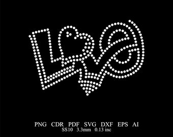 Rhinestone Love Template Rhinestone Love Design Rhinestone Valentine's day Love Design Svg Png Rhinestone Love Heart Template SS10