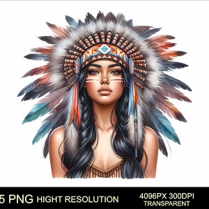 Amerikan Indian Woman 5 png Clipart High Resolution Sublimation PNG American Indian Woman Design Digital download Native Girl Indian Art png
