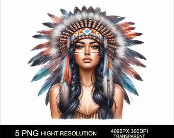 Amerikan Indian Woman 5 png Clipart High Resolution Sublimation PNG American Indian Woman Design Digital download Native Girl Indian Art png