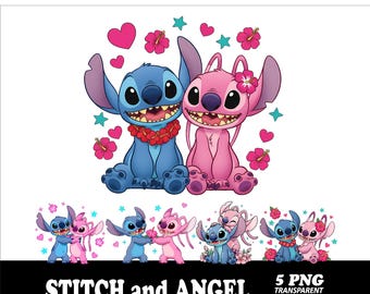 5 PNG Stitch och ängeldesign rosa söm png-paket Lilo Stitch Clipart T-shirt png hög upplösning transparent