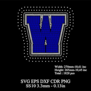 Rhinestone Letters Template SS10 Rhinestone Huge Big W Letters Desing Dxf Svg Png Rhinestone College Font Rhinestone W Letters Template